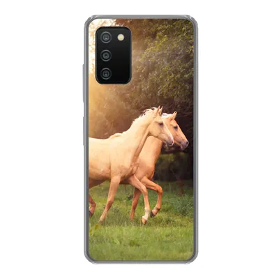Produktbild von MuchoWow® Handyhülle Schutzhülle Hülle für Samsung Galaxy A03s Pferde - Wald - Sonne Silikon Softcase Handy Hülle - Schutz