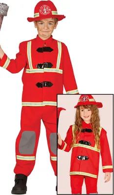 Produktbild von Feuerwehr Karneval Kostüm Set Mit Jacke Hose Hut Für Kinder Abenteuer, Größe: 98/104 Farbe: Rot