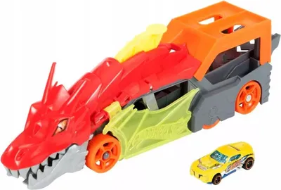 Produktbild von Hot Wheels City, Dragon Launch Transporter, Fahrzeug-Transporter mit Auto, Spielset, Mattel