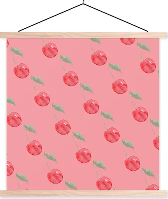 Produktbild von MuchoWow® Textilposter Kirschen - Aquarell - Rosa 40x40 cm mit holzfarbenen Rahmen - Posterleiste