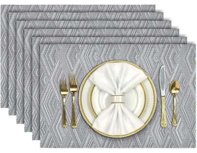 Productafbeelding van Set van 6 placemats, PVC, antislip, hittebestendig, afwasbaar, diamantgrijs, 30x45 cm