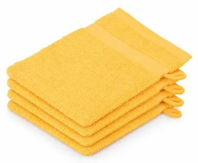 Zdjęcie produktu dla Gözze - Rękawiczki do mycia, zestaw 4 sztuki, miękkie i chłonne, 100% bawełna, 17 x 24 cm - żółte