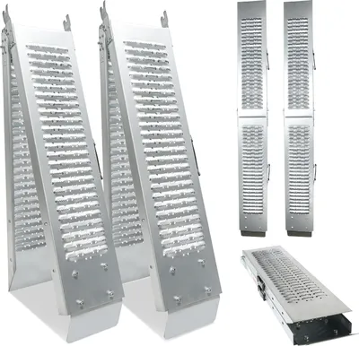 Image de Clanmacy Rampe d'accès pliable 2 pièces Rampe de chargement jusqu'à 400 kg, rampe de chargement antidérapante avec poignée Rampes de chargement pour moto voiture 180 x 22.5 cm