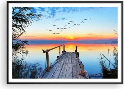 Produktbild von Gerahmtes Poster - Schwarzer Rahmen - Brücke See - 100x70 cm - Wand Bild - Wanddeko - Wandbilder - Kunstposter - Wandposter - Bilderrahmen - Bilder - Kunstdruck - Wandbild - P2BAA100x70-3818