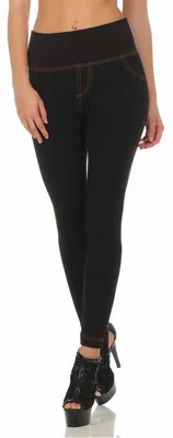 Produktbild von Damen Leggings Denim-Look Hohe Taille Jeans Skinny Röhre; Schwarz XL/2XL