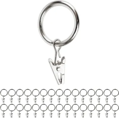 Produktbild von Gardinenklemmen mit Ringen, 30 Pack, in Silber-Farben, Ø 25 mm innen, Gardinenringe für bis Ø 24 mm Dicke Gardinenstangen, Vorhang Ringe Klammer Haken, Gardinen Klammern Aufziehringe, Curtain Rings
