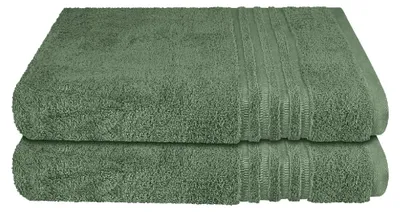 Produktbild von SCHIESSER Duschtuchset Milano | Einfarbig | 2-teilig | 100% Baumwolle | Weich & Saugstark | 70x140 cm | Dunkelgrün