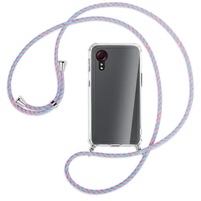 Produktbild von Handykette Backcover-Schutzhülle mit Band (Metall silberfarben) für Samsung Galaxy Xcover 5 (G525) - pink/mint