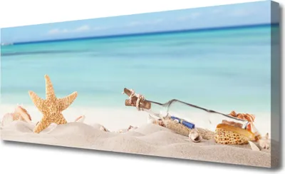 Produktbild von Tulup Leinwand-Bilder 125x50 Wandbild Canvas Kunstdruck Sand Seestern Flaschenbrief