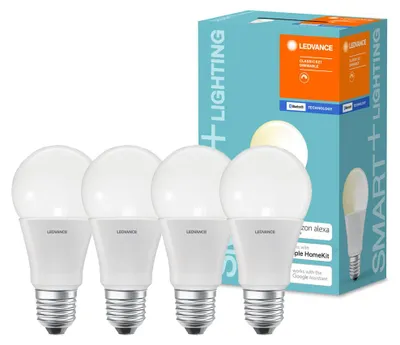 Produktbild von 4 x Ledvance LED Smart+ Birne A60 8,5W = 60W E27 matt 806lm warmweiß 2700K Dimmbar App Google Alexa Apple HomeKit Bluetooth