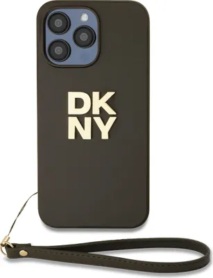 Immagine prodotto di DKNY, custodia per Apple iPhone 14 Pro con logo in metallo e cinturino da polso, marrone