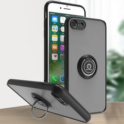 Produktbild von iPhone SE 2022 Hülle, Ring Halter Ständer Matte Transluzent TPU Rahmen Stoßfest Schutzhülle für iPhone SE 2022 / SE 2020 Schwarz