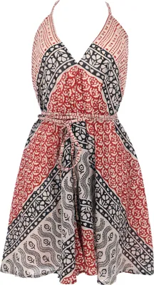 Produktbild von Wandelbares Minikleid aus Baumwolle, Handbedrucktes Sommerkleid - Beige/rot, Damen, Hellbraun, Kleider