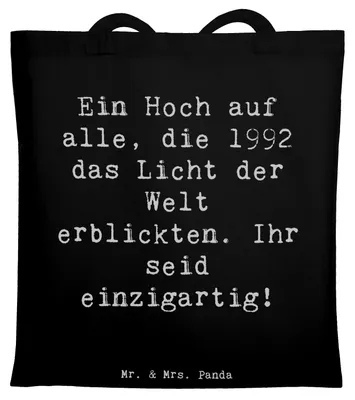 Produktbild von Mr. & Mrs. Panda Tote Bag Spruch 1992 Geburtstag Einzigartig - Schwarz - Geschenk, Tasche, Jahrgang feiern, Laptoptasche, Geburtsjahr, Uni, Geburtstagsgeschenk, Alter