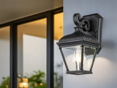 Produktbild von LED Außenwandleuchte, kleine Landhausstil Wandlaterne mit Echtglas, Höhe 27,5cm