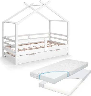 Obrázek produktu pro Domečková postel Vitalispa Luni Bílá 160 x 80 cm S rozkládacím lůžkem pro hosty a matracemi, Model 59342