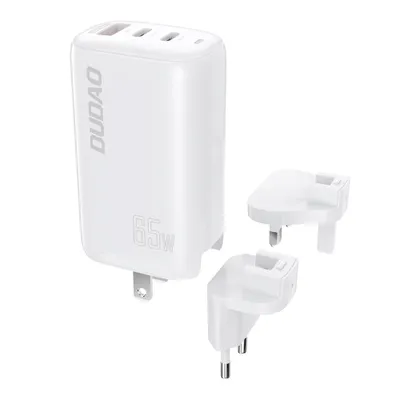 Obrázek produktu pro Síťová nabíječka Dudao A7PRO, GaN, 3 v 1, EU, US, UK, 2x USB-C, PD, USB, QC, 65W, bílá