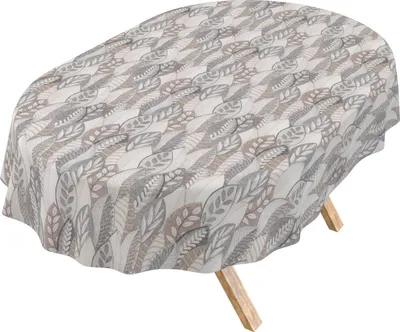 Produktbild von Tischdecke 3.0 abstrakt Palmblätter Grau-Beige Oval 260x140cm Schnittkante Wachstuch abwaschbar