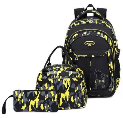 Image de Ensemble de sac à dos pour l'école, 3 pièces, pour garçons adolescents, motif camouflage, couleur jaune, imperméable