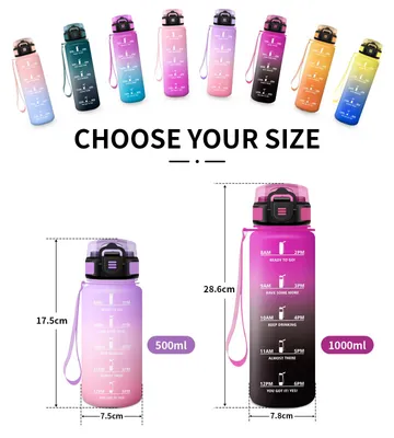 Produktbild von Trinkflasche 1L JAPORIA, Wasserflasche mit Strohhalm, auslaufsicher,