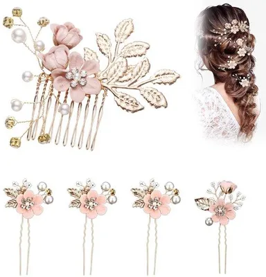 Immagine prodotto di Accessori per capelli da sposa - Set elegante di fermagli - 5 pezzi con decorazioni floreali e perline