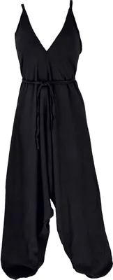 Produktbild von Boho Jumpsuit, Rückenfreie Sommer Pluderhose, Overall, Aladin Hosenkleid - Schwarz, Damen, Baumwolle, Hosen