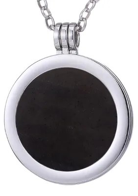 Productafbeelding van Morella damesketting, 70 cm, roestvrij staal, met een hanger met een zwarte obsidiaan edelsteen in de vorm van een munt (33 mm), een chakra-schijf, verpakt in een sieradenzakje
