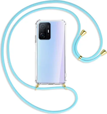 Produktbild von Handykette Backcover-Schutzhülle mit Band (Metall goldfarben) für Xiaomi Mi 11T - himmelblau