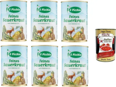 Produktbild von Il Picchio - Sauerkraut, Natur, 6x400 g+ Italian Gourmet polpa 400g