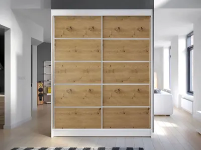 Obrázok produktu pre Šatníková skriňa s posuvnými dverami 150 cm PIRITU 4 - dub artisan / biela