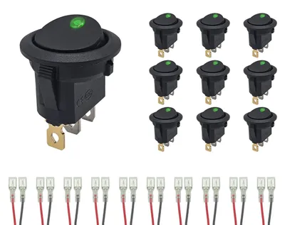 Produktbild von ProRide Wippschalter KCD2-12 rund mit Kabeln, 3 Pins, 12V/20A - 10 Stück