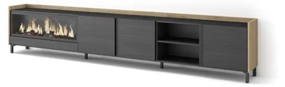 Produktbild von TV-Möbel Holzeffekt schwarz eiche 315x35x61cm Kamin mit Feuereffekt