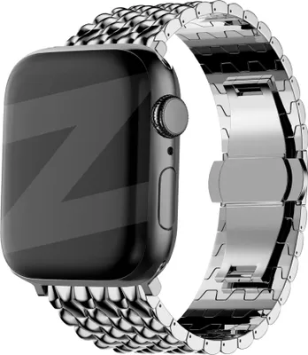Produktbild von Bandz Stahlband 'Dragon' passend für Apple Watch 1/2/3/4/5/6/8/9/SE/Ultra (2) - Größe 42/44/45/49mm - Silbernes Stahlband für Apple Watch