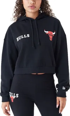 Productafbeelding van New Era dames fleece hoodie met korte mouwen, Chicago Bulls, zwart - maat L