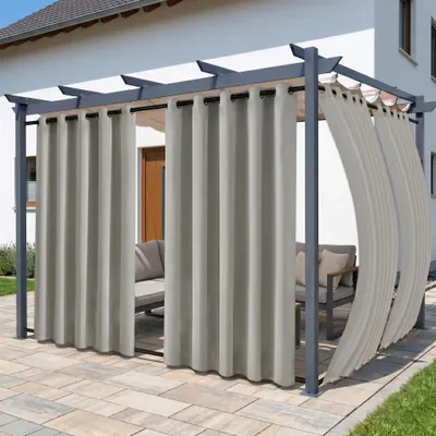 Produktbild von Outdoor Vorhang Extra Breit Blickdicht Wetterfest mit Ösen und Schlaufen Wasserdicht Gardine für Terrasse Pavillon Balkon, Grau, B180xH213cm