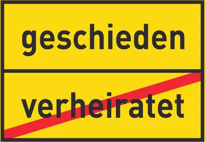 Produktbild von geschieden verheiratet Schild Ortsschild A5 Rückseite selbstklebend