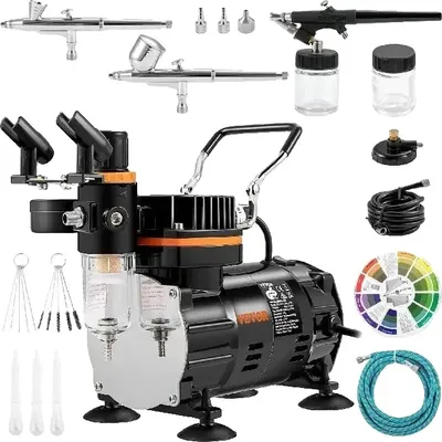 Immagine prodotto di Set professionale per aerografia a doppia azione, versatile per trucco e arte, compressore efficiente da 120 W,  FDA e sicuro