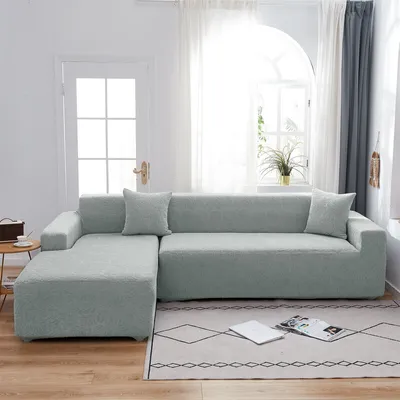 Produktbild von (Silbergrau) Stretch-Polyester-Elasthan-Sofa-Schonbezug, moderne minimalistische L-förmige Sofabezüge, Möbelschutz-Couchbezüge