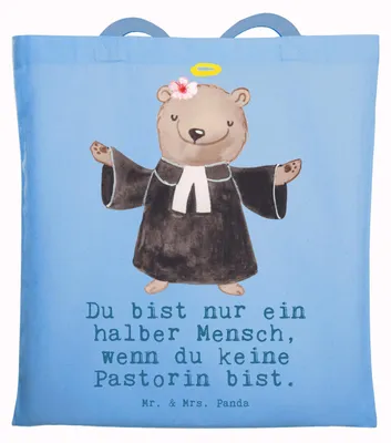 Produktbild von Mr. & Mrs. Panda Tote Bag Pastorin Herz - Sky Blue - Geschenk, Laptoptasche, Spruch, Tragetasche, Kirche, Lustig, Stoffbeutel, Jutebeutel, Shopping Tasche, Witzig