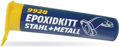 A tube of epoxy putty with product information printed on it.