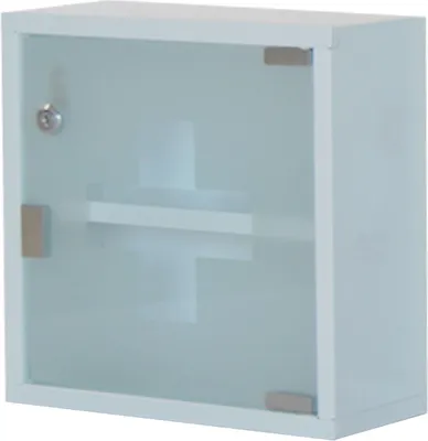 Produktbild von Natsen Medizinschrank abschließbare Apothekerschrank Medikamentenschrank aus Metall, Erste Hilfe Schrank mit Glastür 30x30x12cm (Weiß 2 Fächer)