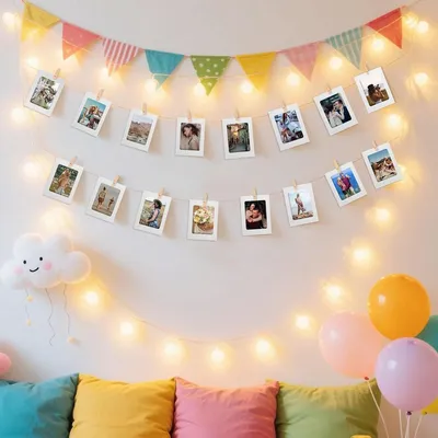 Fotogirlande mit 40 Stück - Weiße Bilderrahmen 10 x 15 cm mit Holzklammern und Schnur für Geburtstag, Hochzeit und