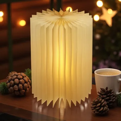 Produktbild von LED Design Tischlampe faltbar aus Papier in weiß - 30 cm - Tischdeko Papierlaterne warm weiß beleuchtet