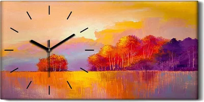 Produktbild von Dekor Leinwand Uhr Wandbilder Geräuschlos 60x30 Gemälde Wald Bäume Herbst Natur - schwarze Hände