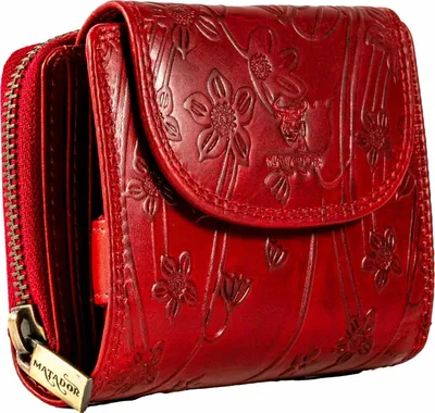 Produktbild von Damen Geldbörse | Echt Leder Portmonnaie | Frauen Brieftasche | er RFID Schutz | 14 Kartenfächer Damen Geldbörse Blumenmuster Rot