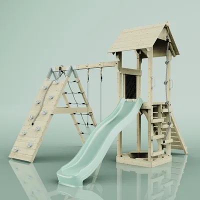Produktbild von OutdoorToys Spielturm Trondheim aus Holz in Grün Kinderschaukel
