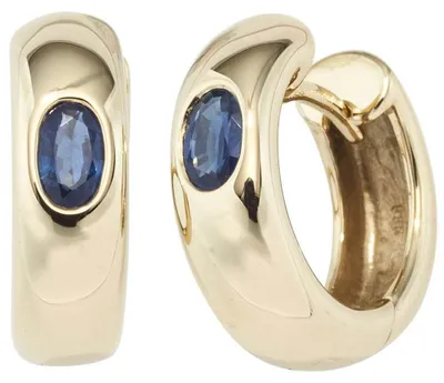 Produktbild von Creole Creolen Ohrringe mit echtem Safir Saphir blau 585 Gold Gelbgold