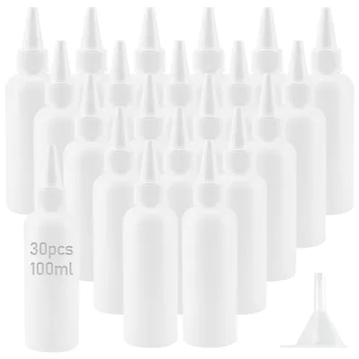 30 Knijpflaschen 100 ml mit Spritzmundstücken und Trichtern