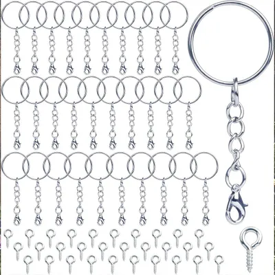 Image de Porte-clés avec mousqueton et chaîne - Lot de 60 porte-clés en acier inoxydable