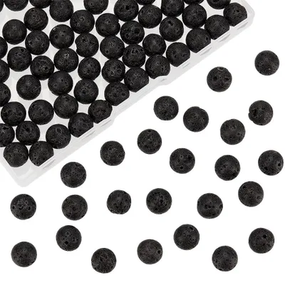 Lavaperlen 10 mm, schwarz, 90-100 Stück, für Schmuck